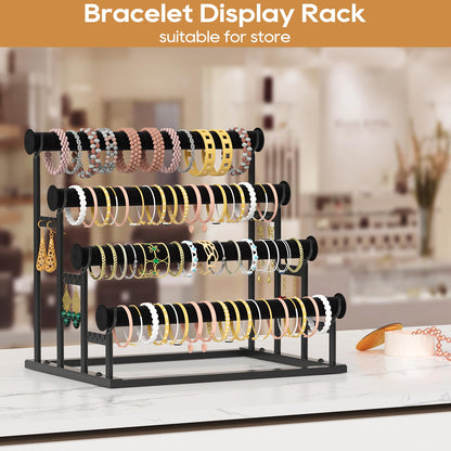 ORLESS 4 Tier Bracelet Holder, Detachable Velvet Jewelry Display Stand, T-Bar Necklace Storage Organizer Display Stand, Metal Bracelet Holder Display for Bangles Watch Bracelets Scrunchies(Black)