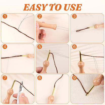Aemygo 9 Pcs Punch Needle Fabric Kit Include Pre-Cut Monks Cloth, Embroidery Pen with Wooden Handle, Scissors and a Marking Pen, Tufting Cloth with Edging for 7.8" Embroidery Hoop