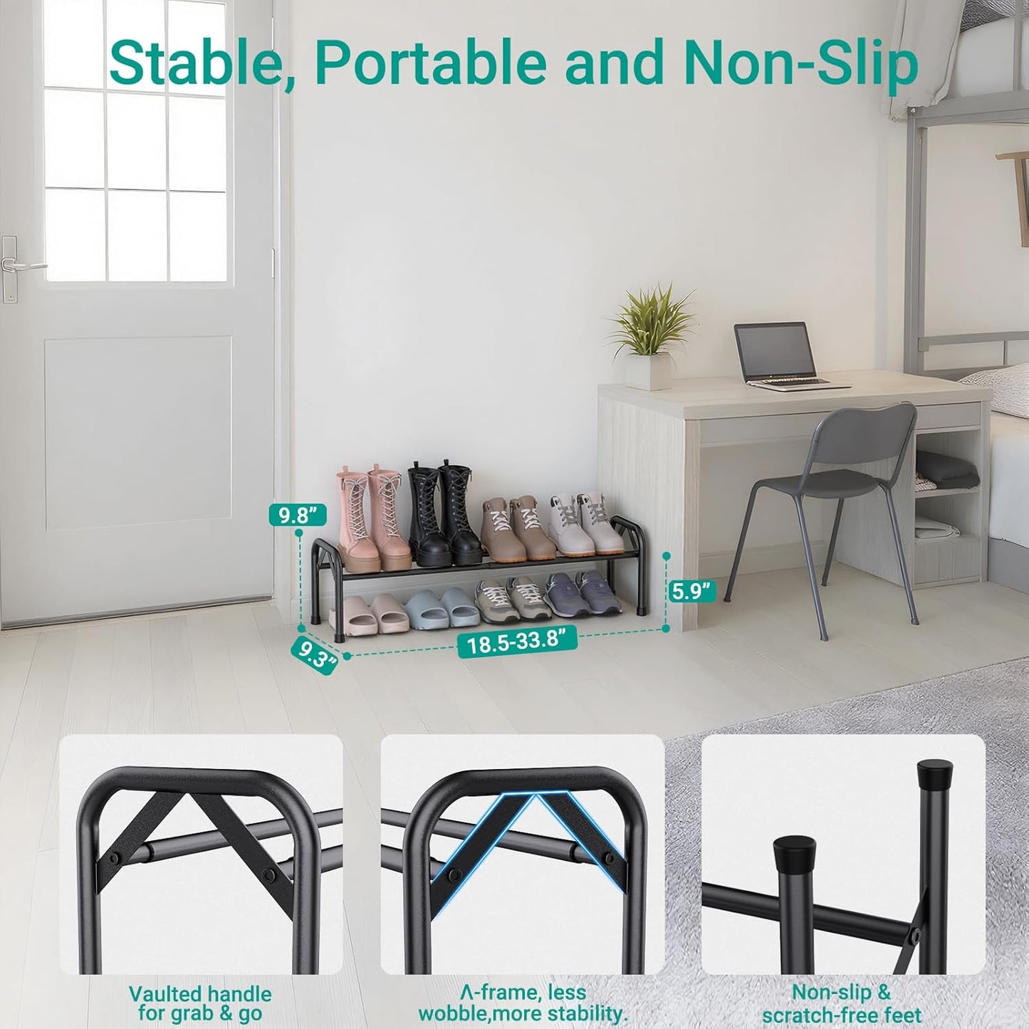 1-Tier Closet YEASHEIN Expandable Shoe Rack for Floor, -Frame Metal Small Shoe Rack for Entryway, Adjustable Shoe Shelf