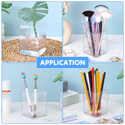 HaiFafafaing 20 Pcs Clear Acrylic Pen Holder for Desk, Makeup Brushes Holders, Modern Organizer Acrylic Pencil Holder Cups Bulk for Classroom School Desk Office Desktop Storage 4"×3"×3"