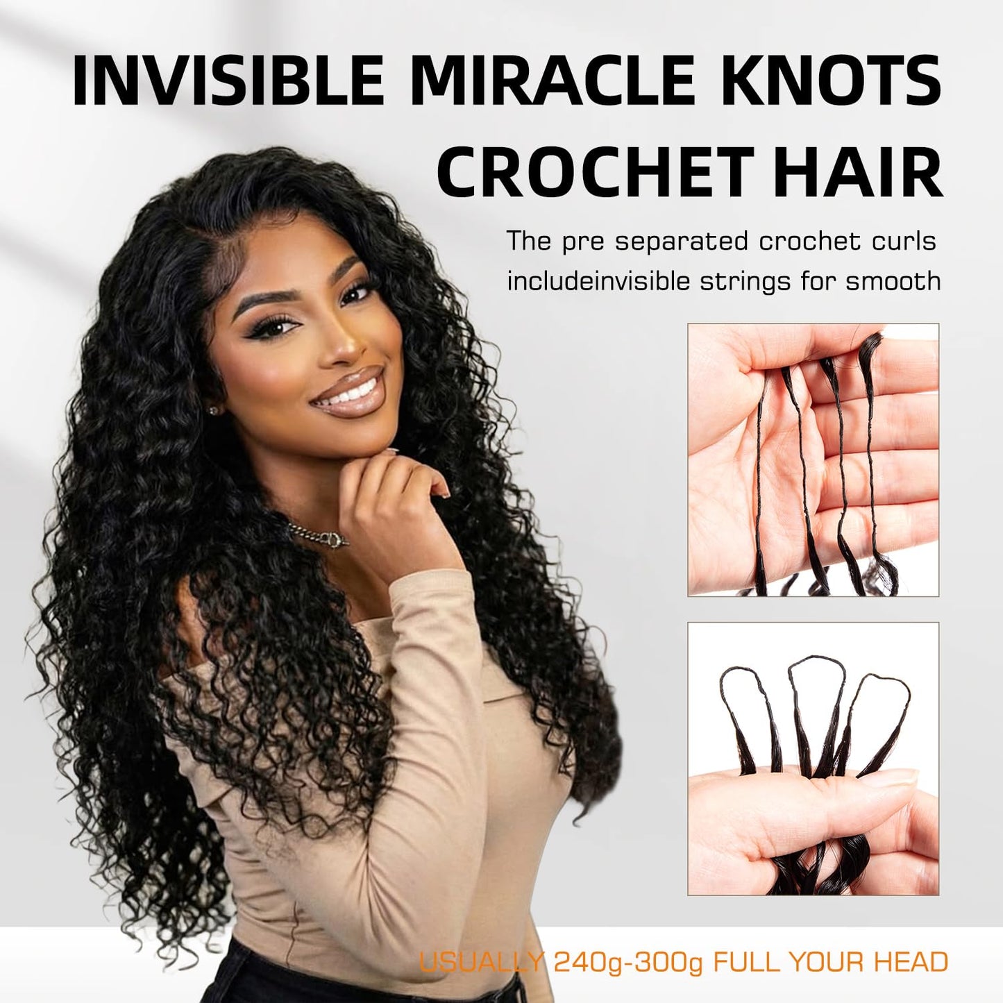 Burmese Curly Human Hair Crochet Bundles 20 Inch 60g Knotless Pre-Separated Feather Crochet Human Hair 3c4a Water Curly Hair Reusable Hair Extensions for Women Natural Black Color (1B-60G, 20 Inch)