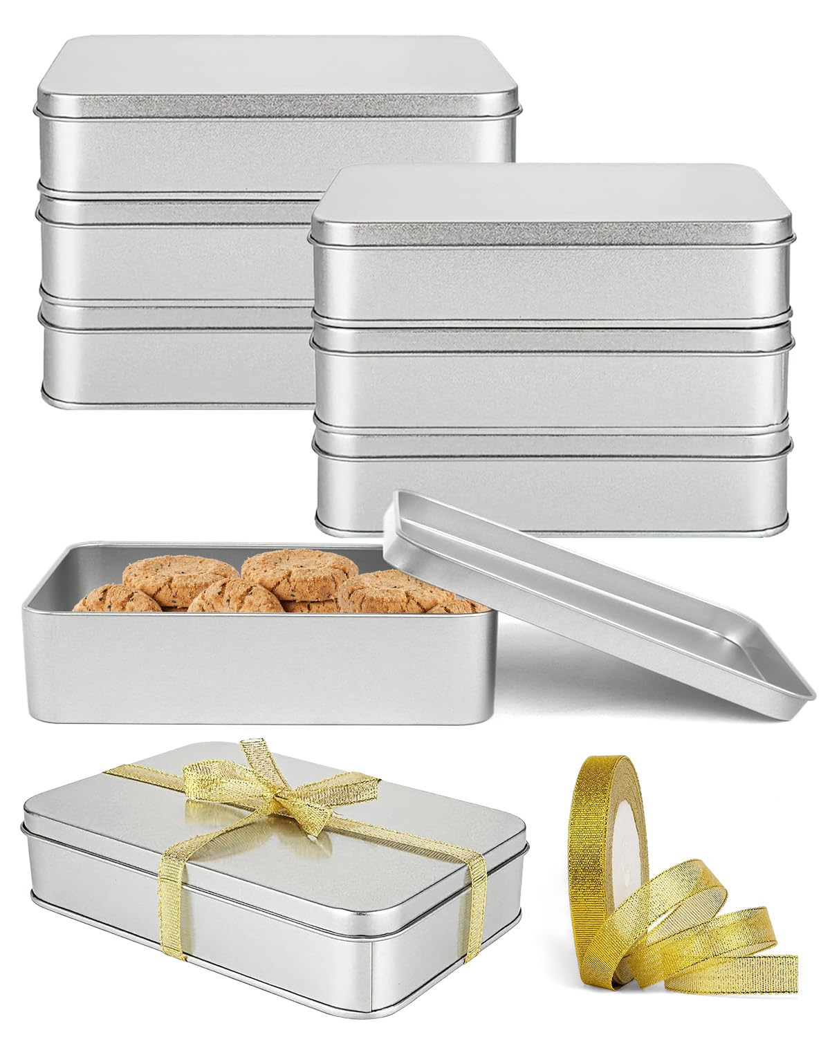 Wuqoioo Metal Tins Box With Lid, 8 Pack Cookie Tins With Lids Tin Containers With Lids For Treats, Gifts, Favors, Candle And Crafts (4.92 x 3.54 x 2.36)