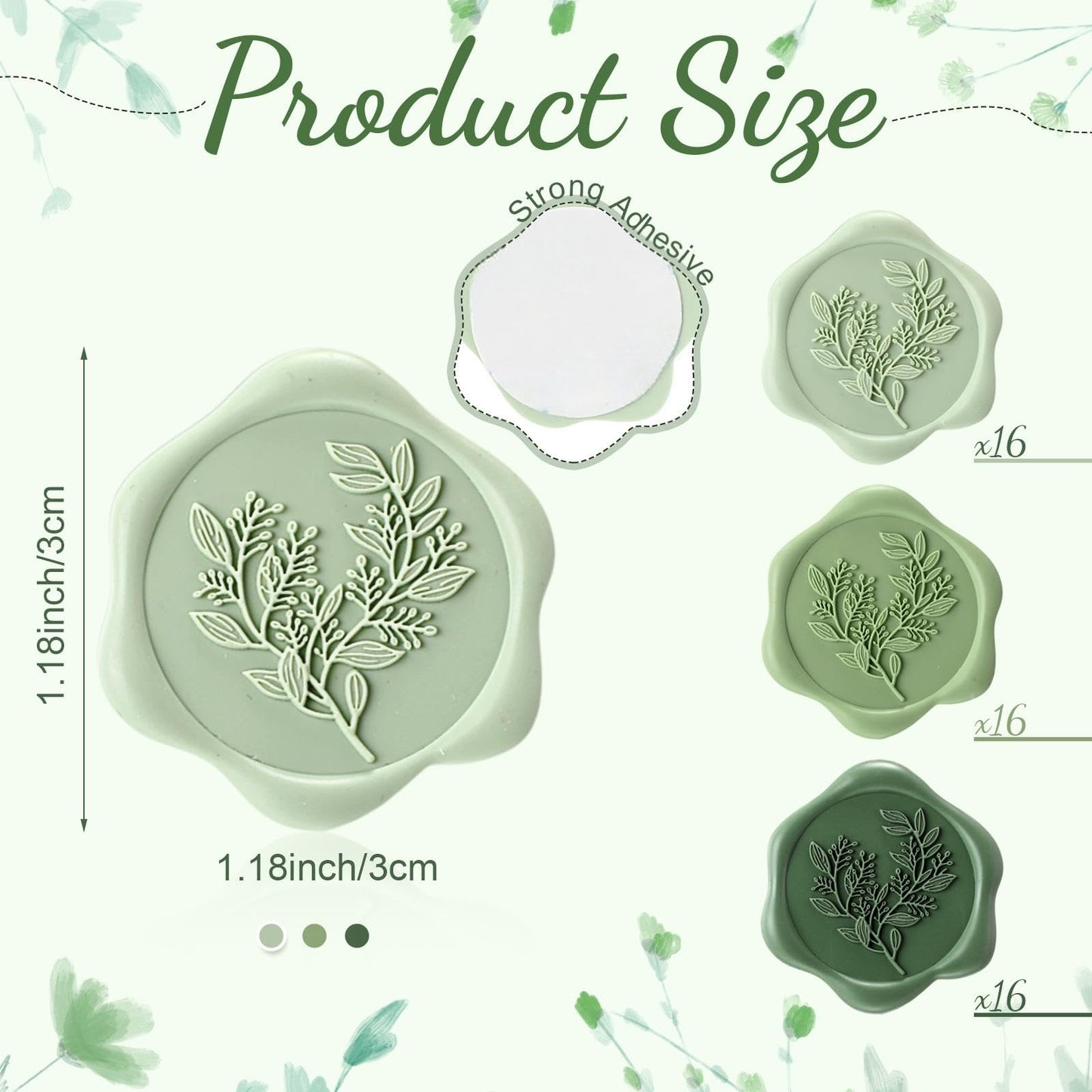 Conelist 50 Pcs Sage Green Wax Seal Stickers for Wedding Invitation Envelope Eucalyptus Self-Adhesive Stickers for Invitation Cards, Gift Wrapping, Party Menu Decor