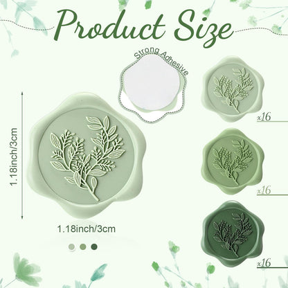 Conelist 50 Pcs Sage Green Wax Seal Stickers for Wedding Invitation Envelope Eucalyptus Self-Adhesive Stickers for Invitation Cards, Gift Wrapping, Party Menu Decor