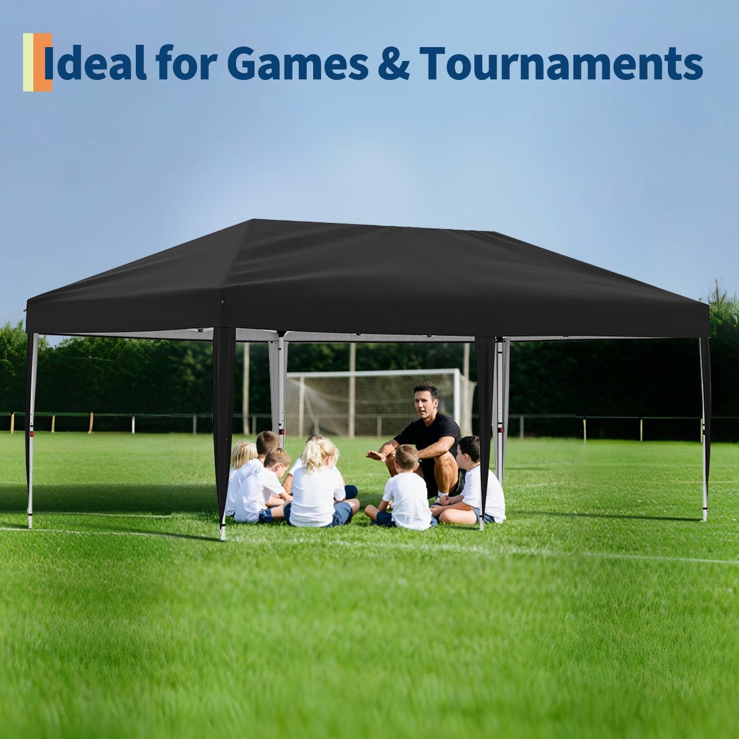 GarveeLife 10x20 Pop Up Canopy with 4 Sidewalls - Heavy Duty Outdoor Canopy Tent with Portable Roller Bag - 3 Adjustable Height, 4 Weight Bags, 8 Stakes & 6 Guy Ropes Included, Black