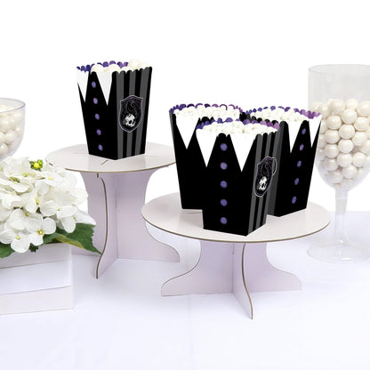Big Dot of Happiness Goth Girl Popcorn Boxes, Black and Purple Halloween or Gothic Birthday Party Favor Treat Boxes - Set of 12