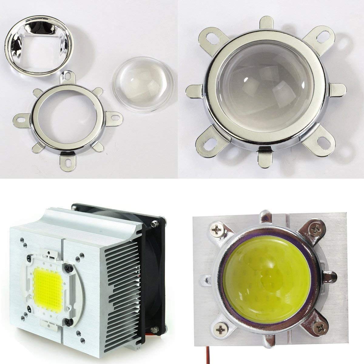 TX Aluminium Heatsink Cooling Fan+44mm Lens 60 Degree for 50W-100W LED Chip (3.11" L x 3.11" W x 29mm H, DIY Projector, Floodlight, Automobile Light, Plant Growth Light)