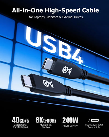 Cable Matters 40Gbps USB 4 Cable - 6.6ft, Supports Up to [8K@60Hz / 4K@240Hz Video, 240W Charging, 40Gbps Data Transfer] USB4 Cable, Black, Compatible with Thunderbolt 4, MacBook, XPS, Surface Pro