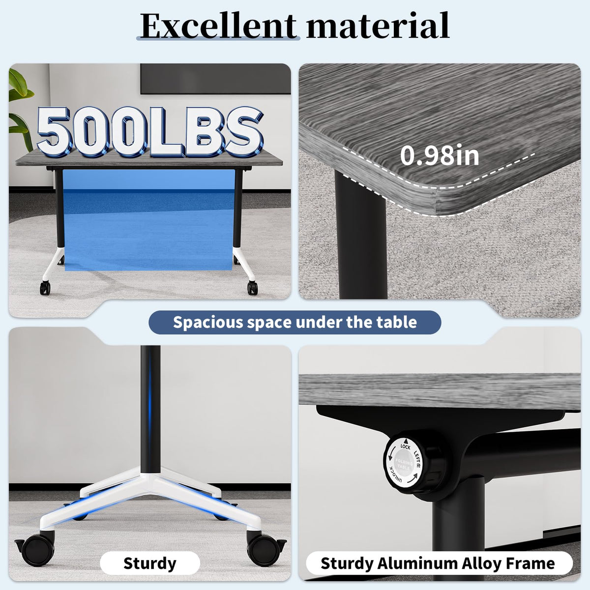 Modular Folding Conference Table with Wheels,8 Pack Mobile Conference Room Tables,Filp Top Rolling Meeting Training Tables for Office,Classroom,Library,Seminar,Boardroom,school(8pack,Grey,71in)