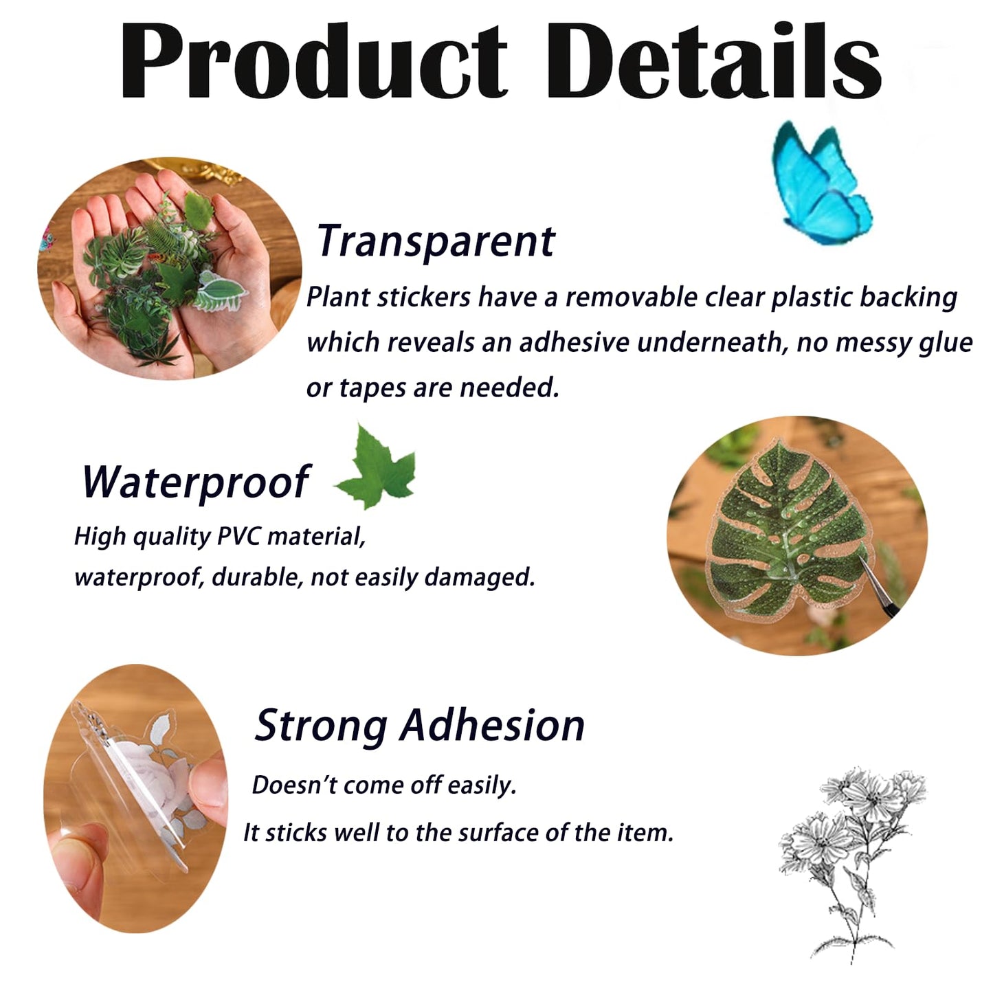 Imeepa Scrapbooking Stickers 480Pcs Plants Stickers, 8 Series Nature Theme, Flowers Mushroom Butterfly Feather Stickers for Scrapbook Journaling DIY Crafts Planners Art