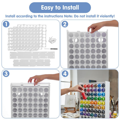 2 Pcs 63 Holes Paint Organizer, Wall-Mounted and Stackable Vertical Craft Paint Storage Holder for 2oz Craft Paints, White