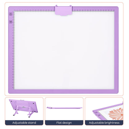 iVyne Rechargeable A3 Light Pad for Diamond Painting & Art Projects – LED Light Board with Diamond Art Accessories – Ultra-Thin & Portable Diamond Dot Light Board, Perfect for Artists - Purple