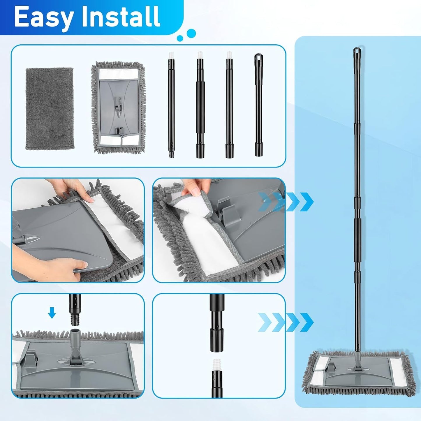 19" Wall Cleaner Mop with Long Handle for Wall Ceilings Floor Cleaning