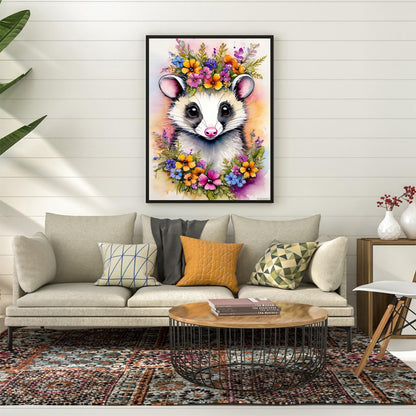 PUAGEMTI Diamond Painting Kits for Adult, DIY 5D Diamond Art Kits, Animals with Garlands Full Drill Round Crystal Virginia Opossum Diamond Dots Art Crafts for Home Wall Decor 12x16inch