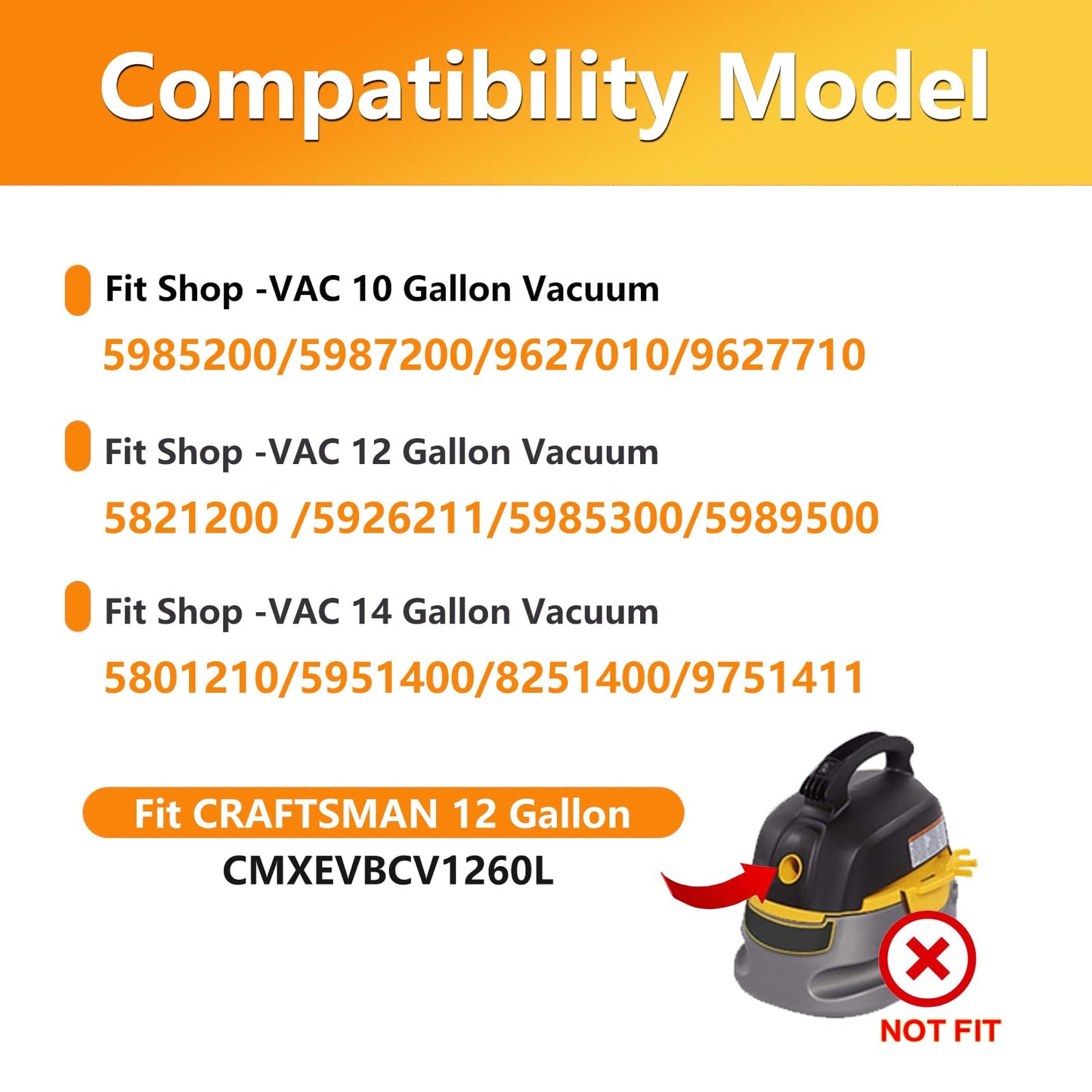 10 Pack 10-14 Gallon 90662 Vacuum Bag Compatible with Shop Vac Bags Disposable Bags Replacement Part Type I #90672 9067200, Type F #90662 9066200