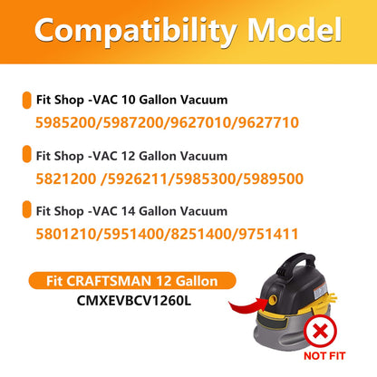 10 Pack 10-14 Gallon 90662 Vacuum Bag Compatible with Shop Vac Bags Disposable Bags Replacement Part Type I #90672 9067200, Type F #90662 9066200