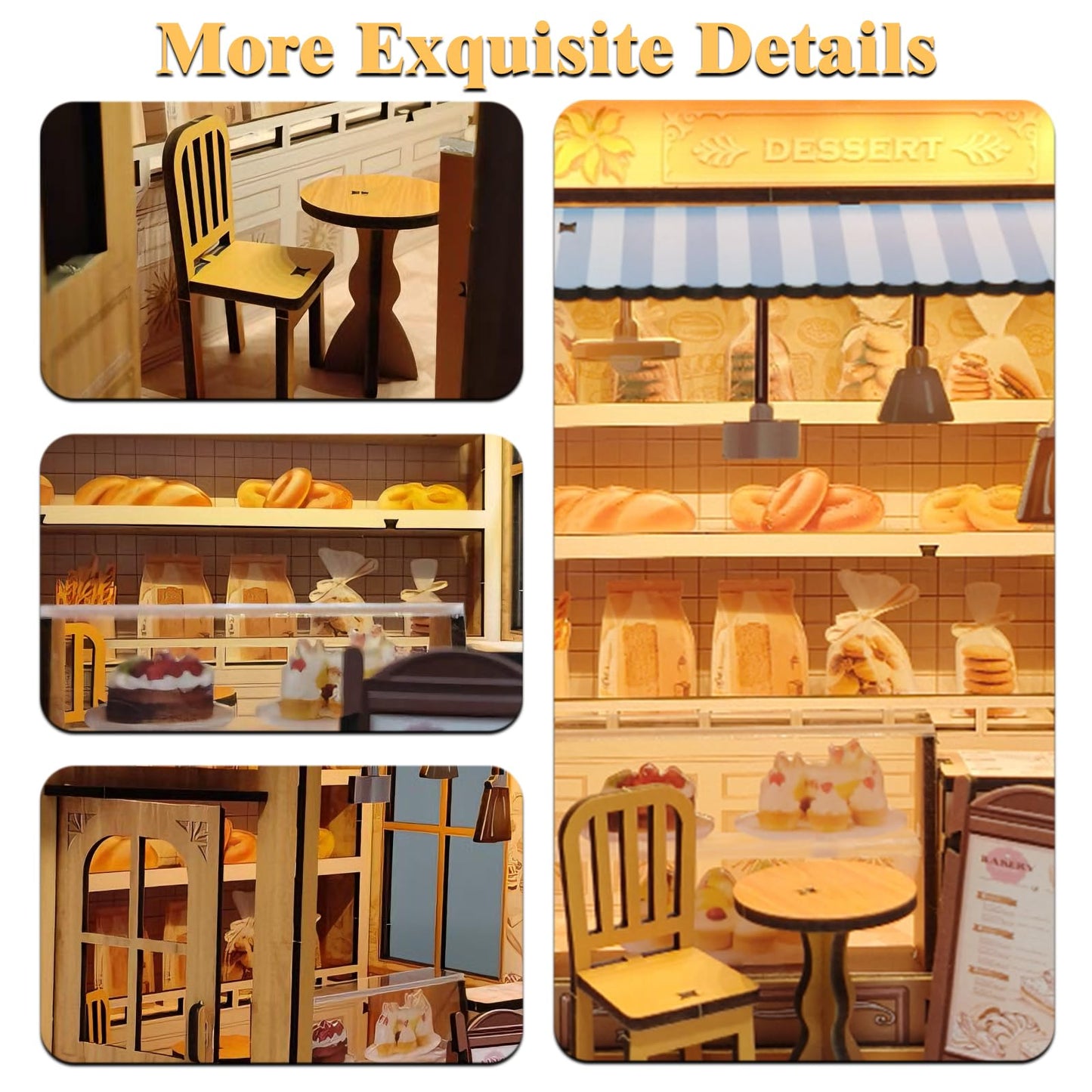 Joibabe DIY Miniature House - LED Lighting Book Nook Kit Dollhouse Kit for Adults and Teens, Book Nook Tiny House Bookshelf 3D Wooden Puzzle, Gifts for Family Friends (Bakery)