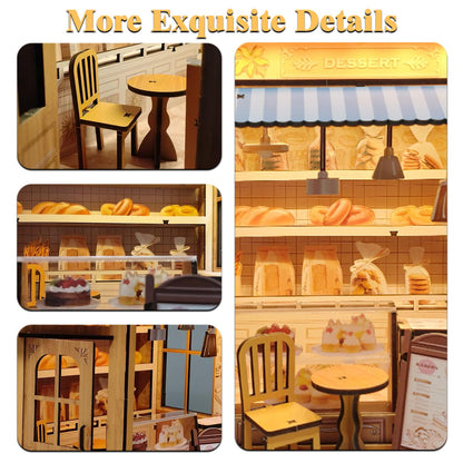 Joibabe DIY Miniature House - LED Lighting Book Nook Kit Dollhouse Kit for Adults and Teens, Book Nook Tiny House Bookshelf 3D Wooden Puzzle, Gifts for Family Friends (Bakery)