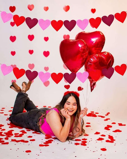 4 Pack Felt Heart Garland Banners,Felt Red Pink and Hot Pink Valentines Day Heart Decorations,Valentines Felt Heart Garland Banner for Valentines Day Anniversary Wedding Party Decorations Supplies