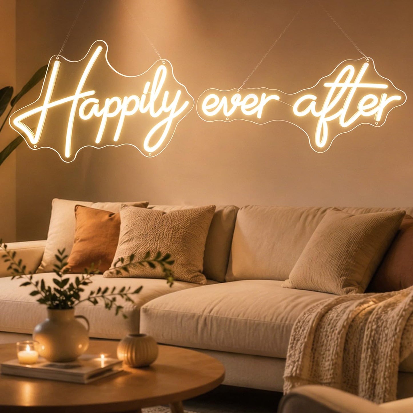 Happily Ever After Neon Sign - Warm White LED Neon Light for Wedding Backdrop - Large 40 x11.8 In Split Light Up Sign for Wall Decor, Dimmable Aesthetic LED Sign for Engagement Party & Reception Decorations