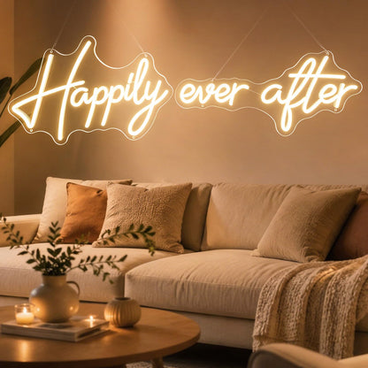 Happily Ever After Neon Sign - Warm White LED Neon Light for Wedding Backdrop - Large 40 x11.8 In Split Light Up Sign for Wall Decor, Dimmable Aesthetic LED Sign for Engagement Party & Reception Decorations