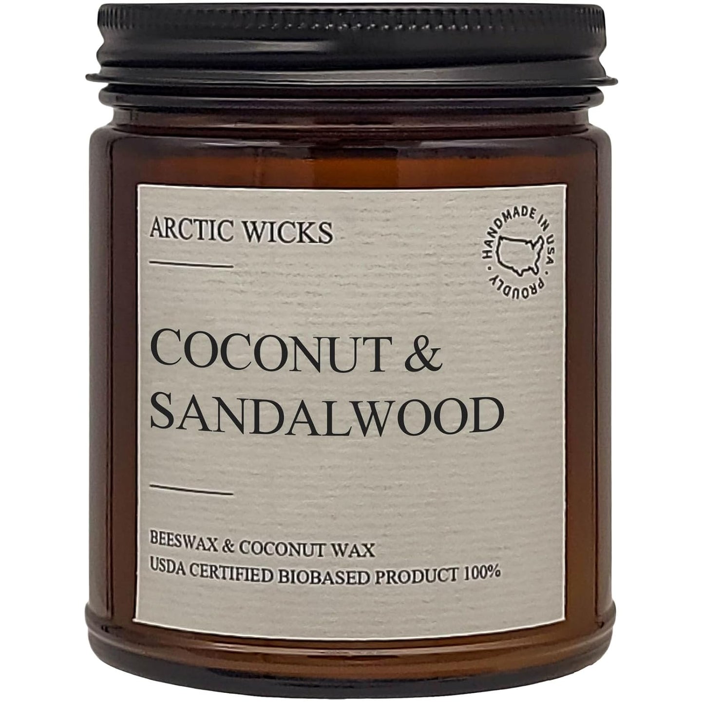 Coconut & Sandalwood Candles - Non Toxic Coconut Beeswax 9oz Amber Jar for Clean Burn