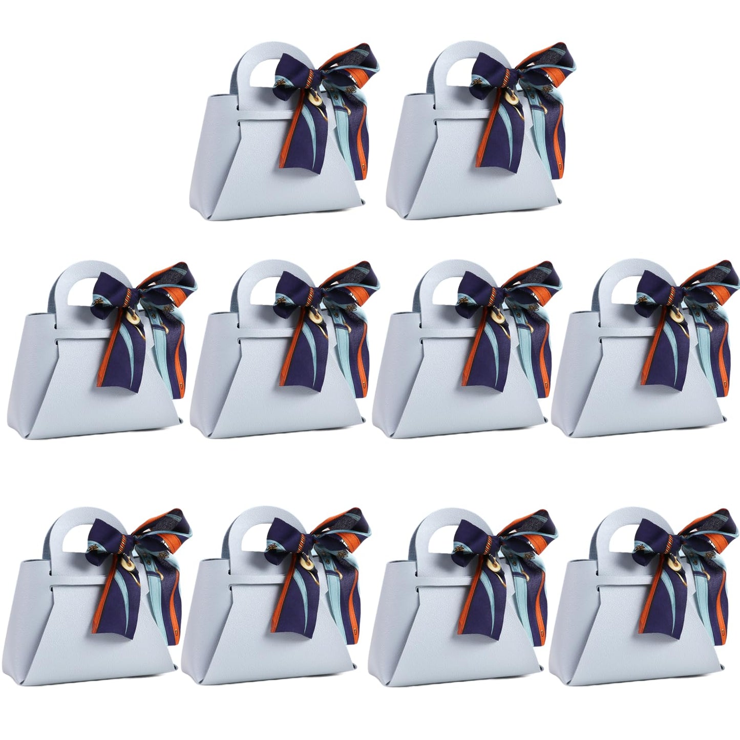 HOSDZOU 10 Pack Leather Wedding Candy Gift Bags,Party Favor Bags Box,Mini Purses Party Favors,Purse Gift With Handle Reusable Festivals Boxes For Birthday Christmas Halloween (Light Blue, Large)