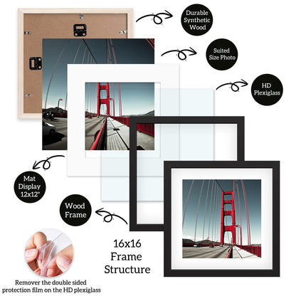 16x16 Picture Frame Diamond Painting Frames Poster Frames Made of Solid Wood,Display Pictures 12x12 with Mat or 16x16 without Mat for Photos, Paintings,Walls Decoration,Anniversary,Wedding,Christmas