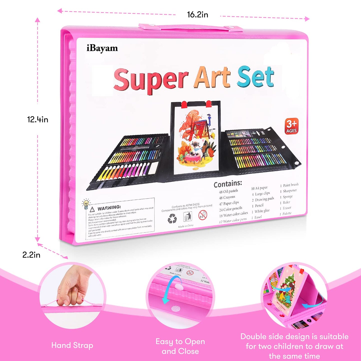 iBayam 251-Pack Art Supplies, Drawing Arts Kits for Kids Teens Adult - Travel Art Set Case with Double Sided Trifold Easel, Drawing Pad, Coloring Book, Scratch Paper, Gifts Idea for Girls Boys Artist