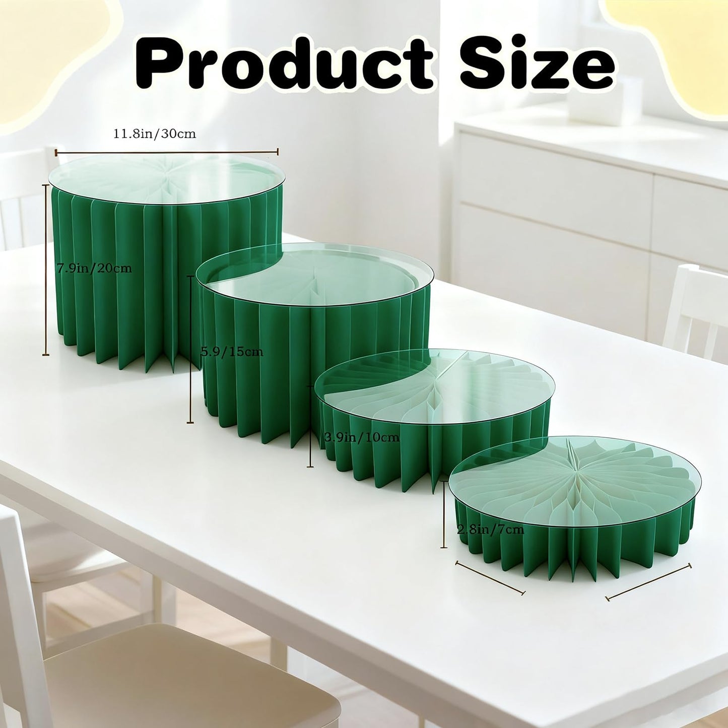 Wdpqyy 4 Pack Foldable Buffet Risers, Cardboard Cylinder Stands Food Display Risers with Acrylic Plates, Cake Cupcake Stands for Buffet Table, Dessert Table, Party Wedding Birthday Decor (Green)