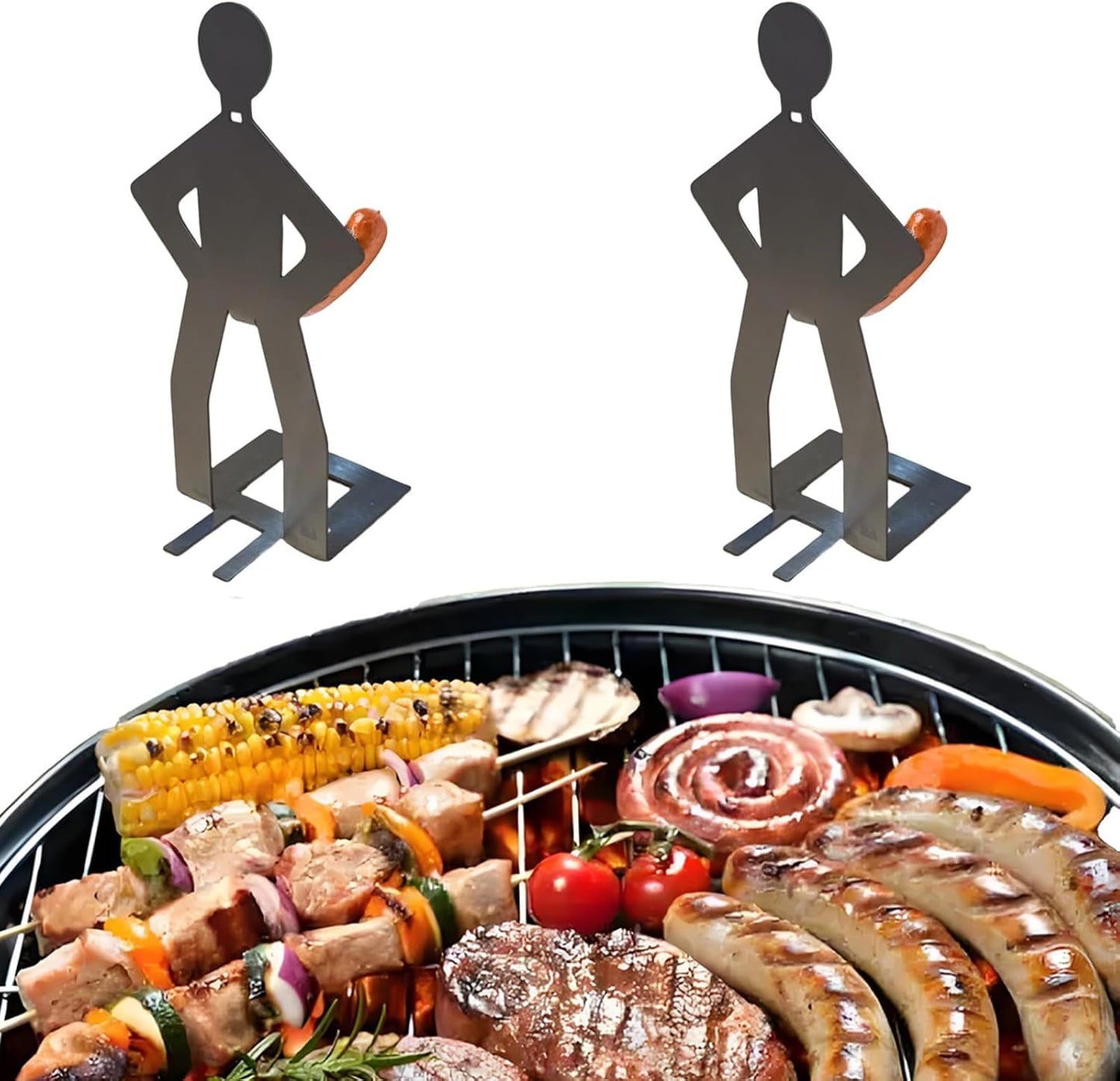 SIMOTOS 2025 (2 Stainless Steel BBQ Sausage Holder New Creative Standing Man Sausage Rack, Funny Shape Metal Hot Dog