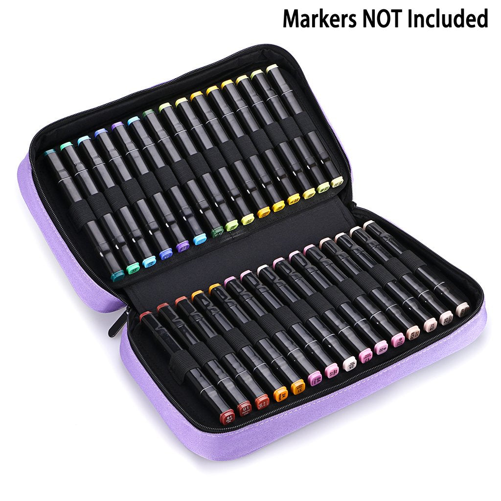 BTSKY Art Marker Carrying Case Lipstick Organizer-60 Slots Canvas Zippered Storage for Touch Spectrum Noir Paint Sharpie Markers, Empty Wallet Only (Purple)
