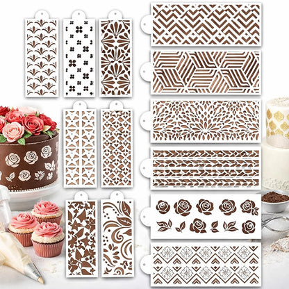 15 Pcs Cookie Stencils for Baking - Royal Icing & Buttercream Decorating Templates, Flower Roses & Folk Brick Designs for Cake Cookie Decoration