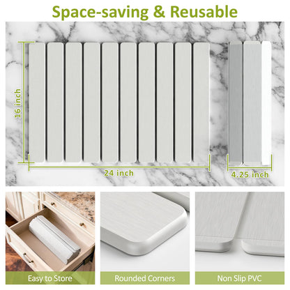 Large Stone Dish Drying Mat for Kitchen Counter, 24"(L)×16"(W), Collapsible Quick Dry Stone Dish Mats, Super Absorbent Diatomaceous Earth Drying Pad for Dishes Bottles Cups, Any Countertop (White)