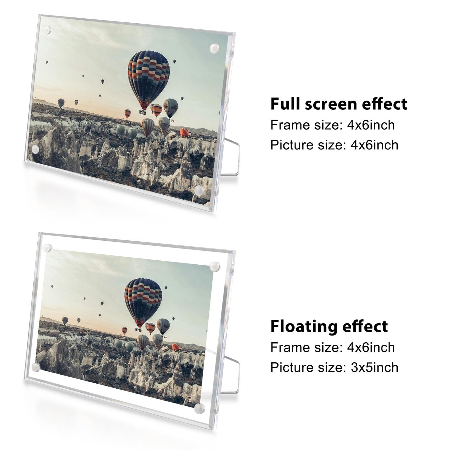3 Pack 4x6 Acrylic Picture Frames with Stand, Floating Effect, Frameless Frame with Strong Magnets, for Wedding Sign Reception, Decoration, Photos and Art Display