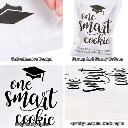Whaline Graduation Candy Cookie Gift Bags - 100 Pack Self-Adhesive White Kraft Paper | Perfect for Party Decor