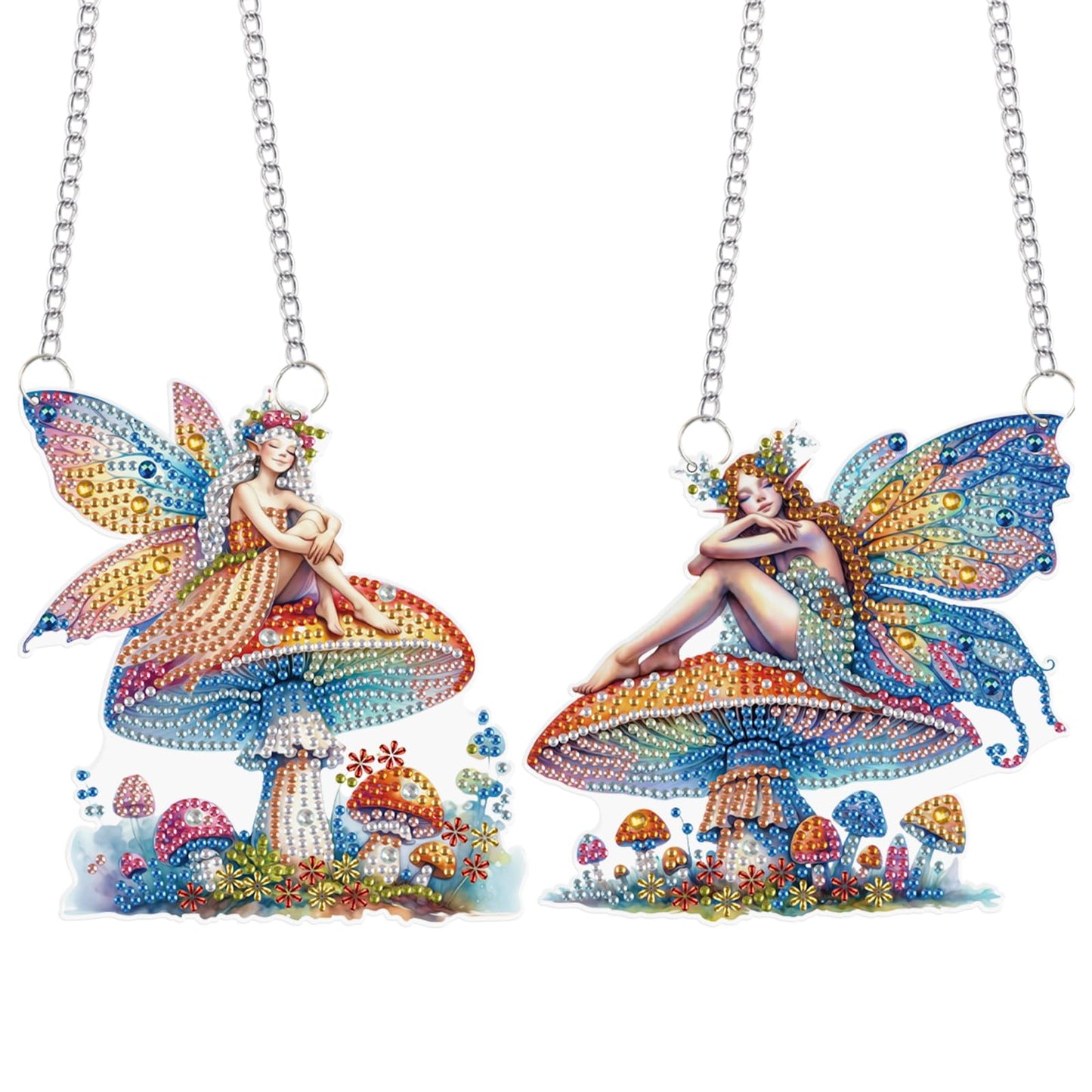 LazyFold 2PCS Diamond Art Hanging Pendant Kits for Adults, Mushroom Fairy DIY 5D Special Shape Diamond Art Painting Pendant Kits,Gem Art Suncatchers Painting Ornament for Home Garden Wall Decor Gift