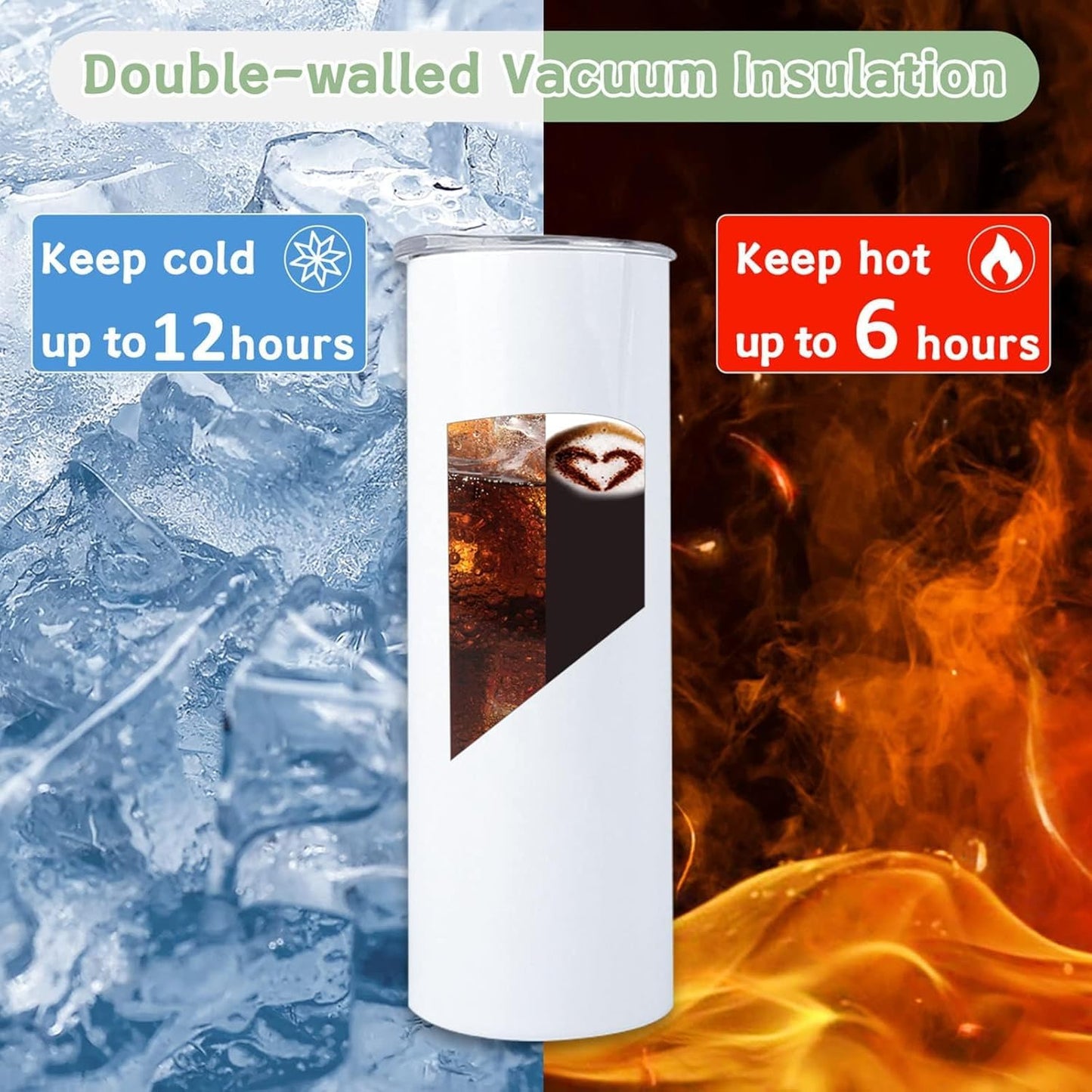 Kocdam Sublimation Tumblers, 20 oz Skinny Straight Sublimation Tumbler with Lids and Straws Bulk (8 Pack)