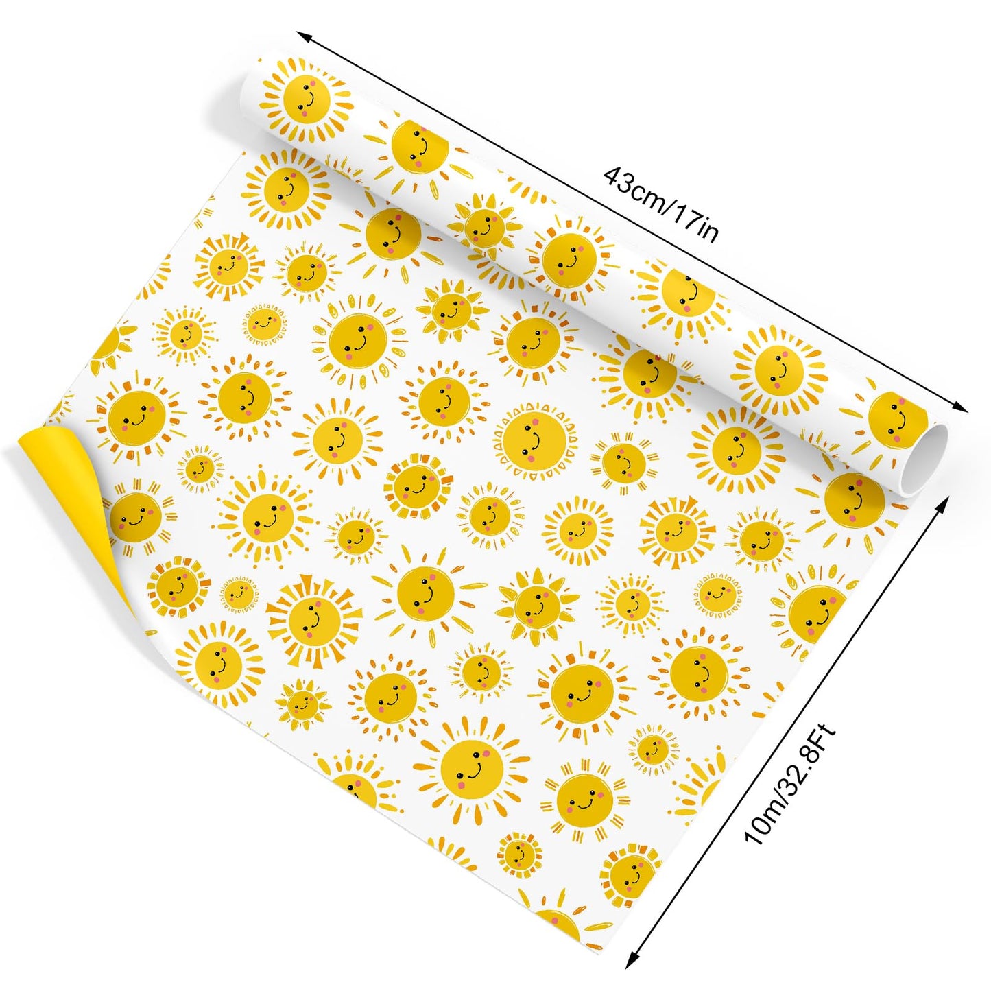 JarThenaAMCS Sun Smile Baby Shower Wrapping Paper -Mini Roll- 17In x 32.8Ft First Trip Around The Sun Gift Wrap Paper Yellow Double Printed Sunshine Craft Paper for Summer Birthday Party Packing