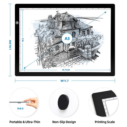 LooEooDoo A3 Light Pad for Diamond Art Bright Board, Tracing Light up Box for Weeding Vinyl, Ultra-Thin Copy Board with Adjustable Brightness for Drawing, Sketching, Animation