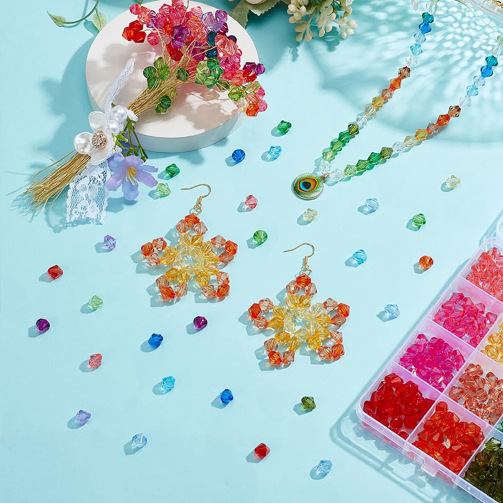 PH PandaHall 1200pcs 8mm Crystal Beads for Jewelry Making 24 Colors Bracelet Beads Faceted Bicone Acrylic Bead Loose Craft Bead for Bracelet Necklace Earring Keychain Making
