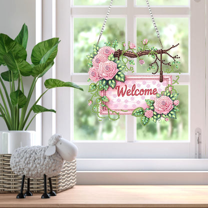 Roses Flower Diamond Art Hanging Ornaments Kits for Adults, Spring Diamond Painting Pendant Kits, DIY Acrylic 5D Special Shaped Crystal Gem Art Painting Ornament for Home Wall Decor Gift 8x8 Inch