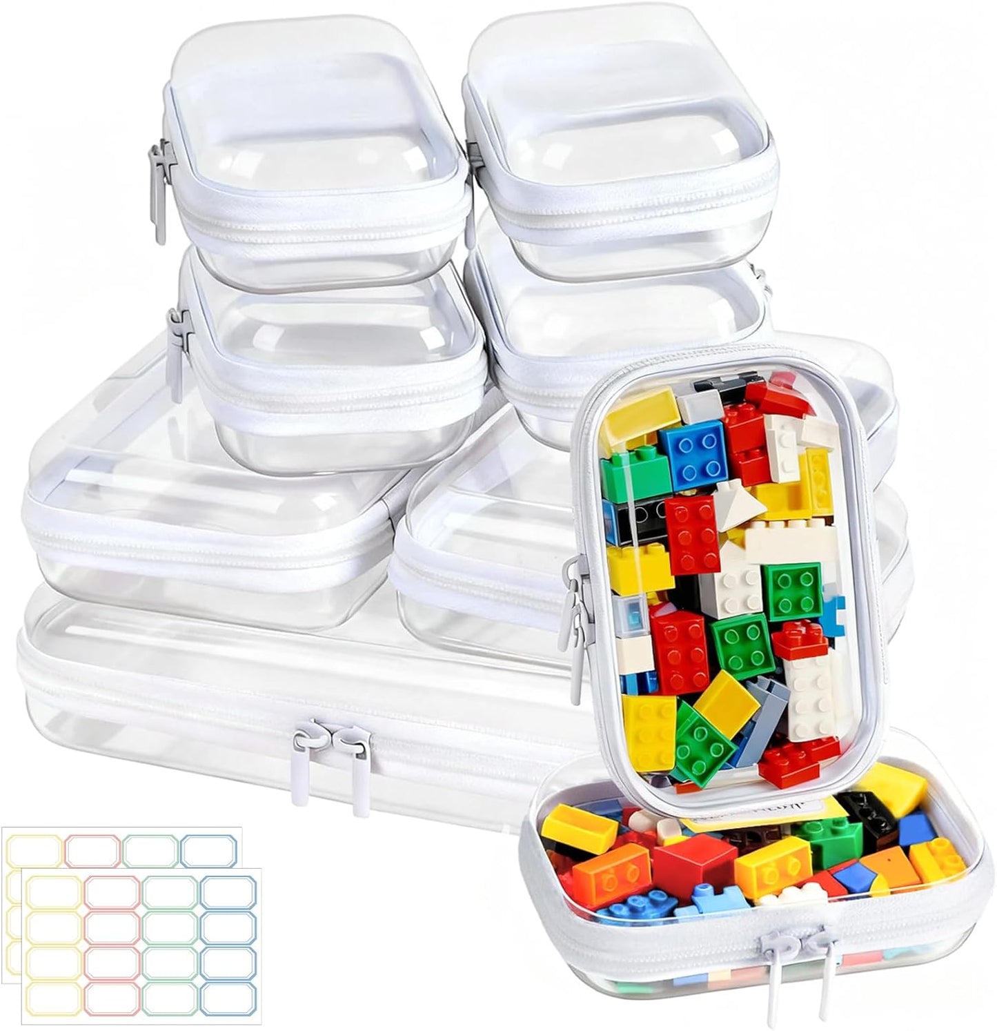 9 Pack Storage(L,2S,6Mini) Clear Hard Shell Zipper Case,Waterproof Toiletry Cosmetic Bag,Toy Organizers and Storage