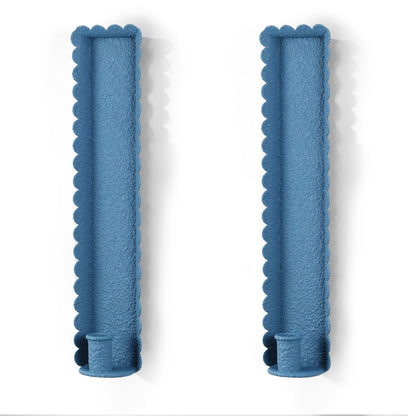 AimtoHome Blue Wall Candle Sconces Set of 2, Scalloped Edge Box-Shaped Cast Iron Farmhouse Church Holders for Taper Candles, Wall Mounted Rustic Candle Sconce for Living Room, Dining Room Decor