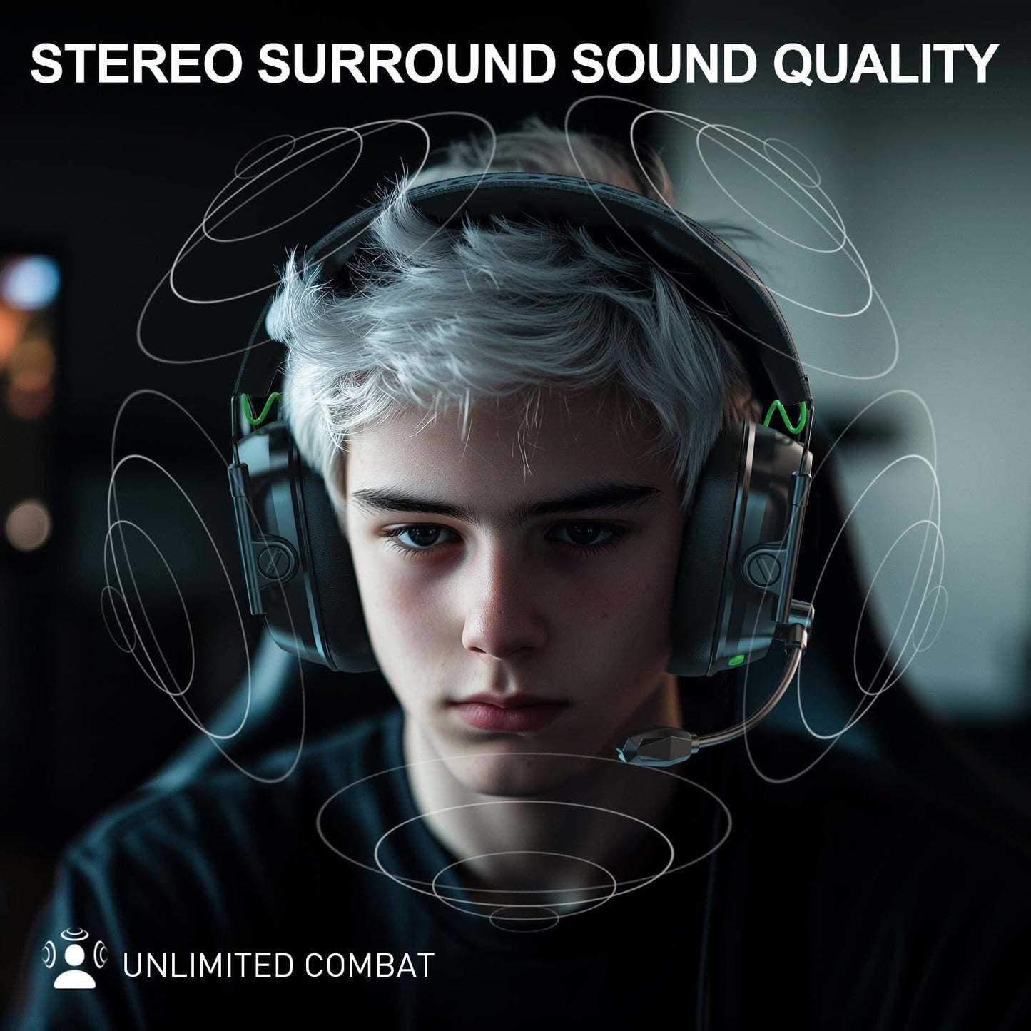 Skapendy VK81 2.4GHz Wireless Gaming Headset for PS5, PS4, PC - Bluetooth Gaming Headphones with Noise Canceling Mic, Low Latency, Stereo Sound, 50+Hr Battery, RGB Headset Game Boy Accessories, Black