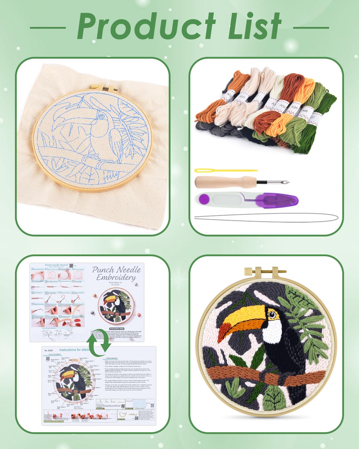 ERKOON Punch Needle Kit for Beginners Adults, DIY Easy Animals Embroidery Set for Starter Art Craft, Needling Punch Project with Patterns, Tools, Yarns, Hoop, Instruction (Crow)