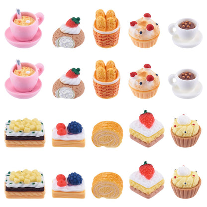 FASHEWELRY 40Pcs Cake Resin Cabochons for Dollhouse Food Charms Cute Cupcake Miniature Resin Embellishments for Kitchen Cooking Play Crafts DIY Jewelry Making Supplies Scrapbooking