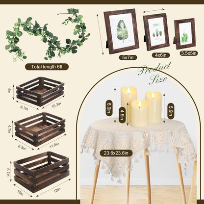 Yuntau 11 Pcs Rustic Nesting Wedding Decoration Farmhouse Wood Crates for Display Decorative Storage Baskets with Candles for Bridal Shower Birthday Party Centerpiece(Brown)