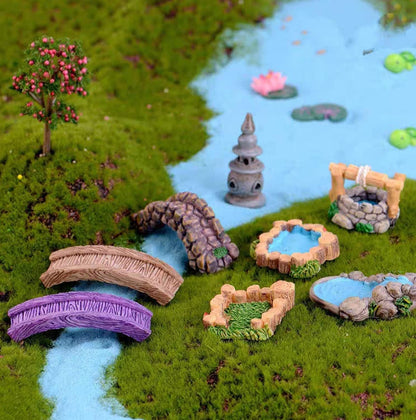 Woodpile Pool Miniature Fairy Garden Accessories, Miniature Pond Lawn Garden Ornament Figurines, Micro Landscape