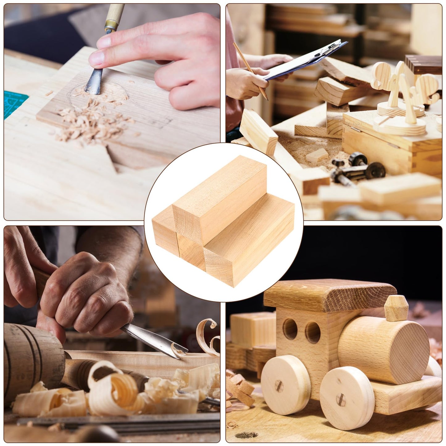 Basswood Carving Blocks, 4 Pcs Unfinished Wooden Blocks for Crafts, Basswood for Wood Carving Blocks, Bass Wood for DIY Carving, Crafting, Whittling, for Adults Beginner Experts - 5.9x2x2